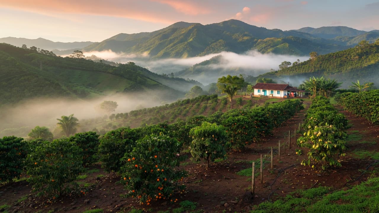 Cultivos de Tierra Bella en Pereira, Risaralda, al amanecer
